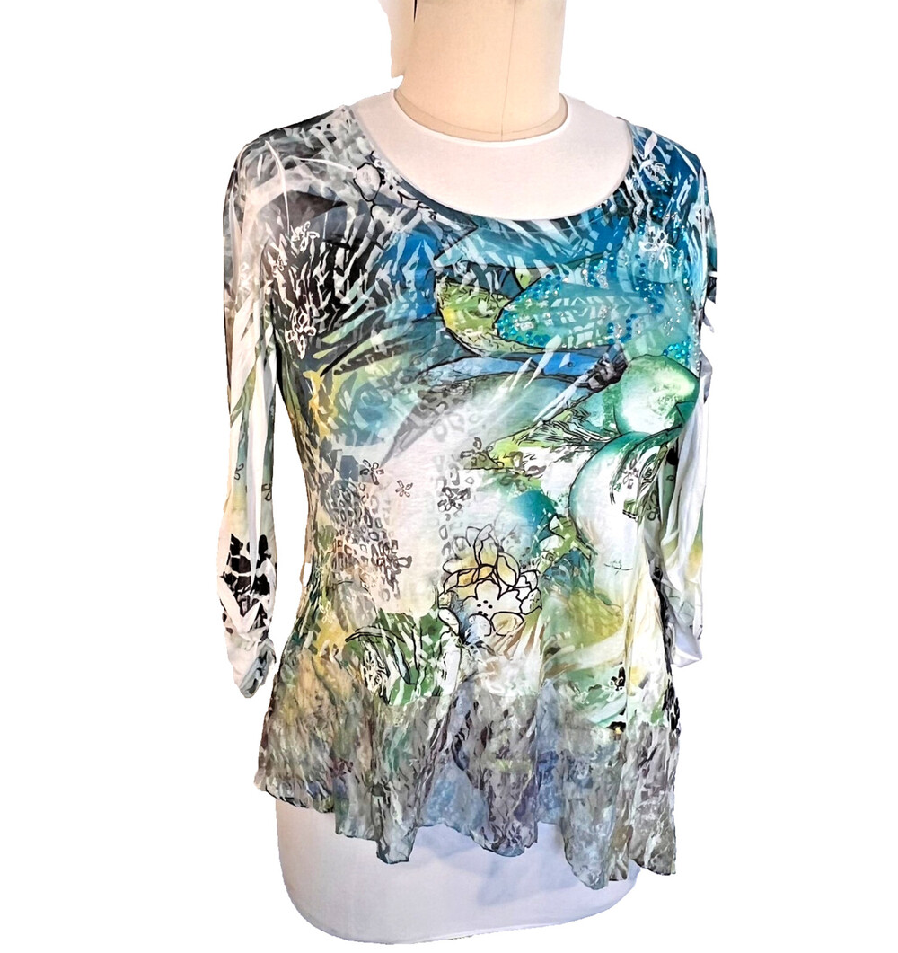 Style & Co - Women's L Tunic Top Lace Hem Sublimation Floral Animal Print